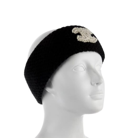 Chanel Black Interlocking CC Cashmere Headband One sz